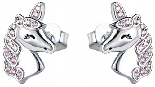 MENNICA BYDGOSKA - Ohrringe Silber 925 Mädchen - Ohrstecker mit Einhorn für Mädchen Kinder-Ohrringe Nickelfrei - Geschenk für Mädchen Geburtstag Kindertag - 14 x 9,2 mm von MENNICA BYDGOSKA