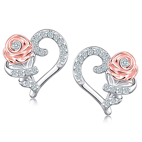 MENNICA BYDGOSKA Ohrringe Silber 925 Rosen mit Diamant Zirkonia für Mädchen Damen Nickelfrei Stiftverschluss zum Verschenken Vergoldet&Rhodiniert von MENNICA BYDGOSKA