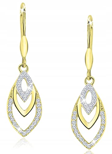 MENNICA BYDGOSKA Ohrringe Silber 925 für Damen vergoldet, hängend, Schmuck aus Silber, Silberschmuck, mit Zirkonia, Geschenk für Frauen, zum Geburtstag, nickelfrei von MENNICA BYDGOSKA