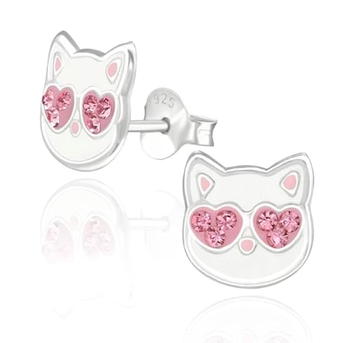 MENNICA BYDGOSKA Ohrschmuck für Mädchen | 925 SILBER Ohrringe Katzen Kinderohrringe | Hypoallergen, Silber 925, mit Zirkonia von MENNICA BYDGOSKA