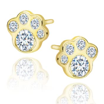 MENNICA BYDGOSKA Ohrstecker Silber 925 Vergoldet Pfoten mit Diamant Zirkonia für Mädchen Damen Nickelfrei Ohrstecker zum Geburtstagsgeschenk von MENNICA BYDGOSKA