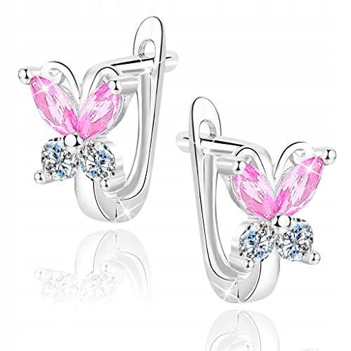 MENNICA BYDGOSKA Ohrstecker Silber 925 für Mädchen, Schmetterling Rosa, Schmuck aus Silber, Silberschmuck, rhodiniert, mit Zirkonia, nickelfrei von MENNICA BYDGOSKA