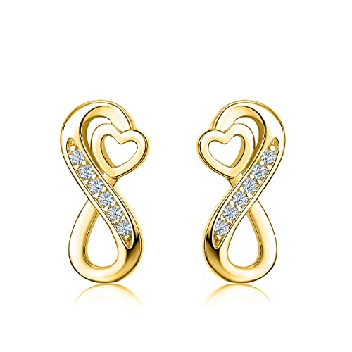 MENNICA BYDGOSKA Silber Ohrringe 925 Vergoldet Infinity Herzen mit Diamant Zirkonia für Damen Verschluss Ohrstecker ohne Nickel zum Geschenk Geburtstag von MENNICA BYDGOSKA