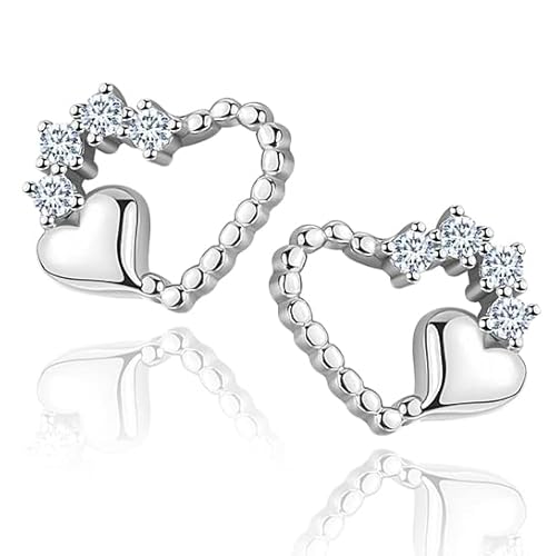 MENNICA BYDGOSKA Silberohrringe 925 Doppelherzen mit Diamant Zirkonia für Mädchen Damen Origineller Schmuck Nickelfrei Geschenk Rhodiniert von MENNICA BYDGOSKA
