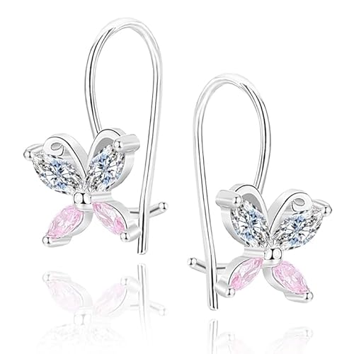 MENNICA BYDGOSKA Silberohrringe 925 Rhodiniert Zweifarbige Schmetterlinge mit Diamant Zirkonia für Mädchen Damen Nickelfrei Geschenk von MENNICA BYDGOSKA