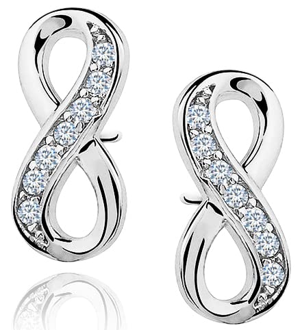 MENNICA BYDGOSKA Silberohrringe 925 Unendlichkeitszeichen mit Diamant Zirkonia für Mädchen Damen Ohrstecker Originalschmuck Nickelfrei rhodiniert von MENNICA BYDGOSKA