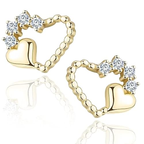 MENNICA BYDGOSKA Silberohrringe 925 Vergoldet Doppelherzen mit Diamant Zirkonia für Mädchen Damen Originalschmuck Ohne Nickel Geschenk von MENNICA BYDGOSKA