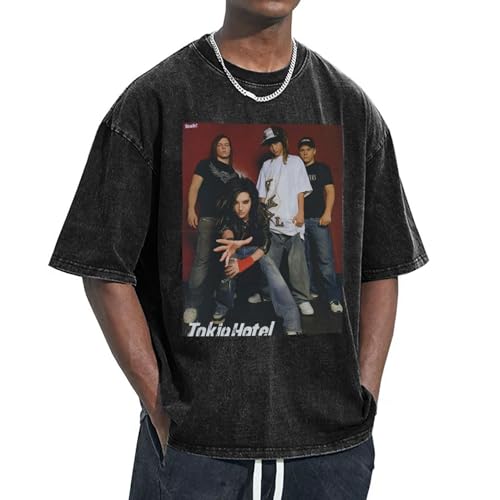 Männer Frauen Tokio Music Rock Band Kaulitz Vintage-Druck-T-Shirt kurzärmliges T-Shirt gewaschenes lockeres Crewneck-Oversized-Cotton-Top hübsch personalisierter Stil für Strand, Straße S-2XL Männer Frauen Tokio Music Rock Band Kaulitz Vintage-Druck-T-Shirt kurzärmliges T-Shirt gewaschenes lockeres Crewneck-Oversized-Cotton-Top hübsch personalisierter Stil für Strand, Straße S-2XL von MENOPKA