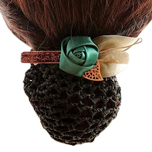 Frauenhaarklammern, Netzklammern, Netz-Haarspange, Haarspange, Haarnetz, Damen-Fliege, Netzstoff, elastische Haarknotenabdeckung, Blumen-Haar-Snood-Netz, Haarspange, Rosengrün, grobes Netz K25 von MENTAM