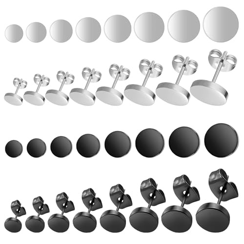 16 Paar Titan Ohrstecker Set, Ohrringe in Schwarz und Silber, 8 Größen von 3-12mm, Titan Ohrringe Damen, Ohrstecker Schwarz für Frauen 16 Paar Titan Ohrstecker Set, Ohrringe in Schwarz und Silber, 8 Größen von 3-12mm, Titan Ohrringe Damen, Ohrstecker Schwarz für Frauen von MENUY