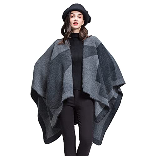 MEOKEY Poncho Damen Winter Warm Farbblock Schal Wrap Übergroße Open Front Cardigan Cape von MEOKEY