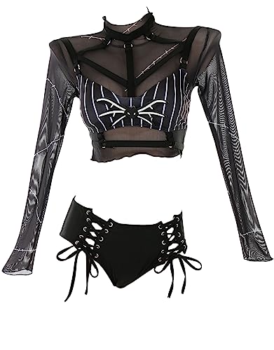 MEOWCOS Damen Bikini Sets Sexy Badeanzug Badeanzüge Neckholder Top und Shorts Bikini-Sets mit Tüll Cover Up, Schwarz, S von MEOWCOS.COM