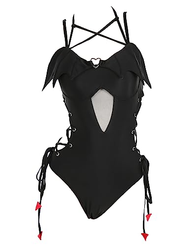 MEOWCOS Damen Einteiler Badeanzüge Gothic Badeanzug Teufelsflügel Bauchweg Badeanzug Einteiler Bademode, Schwarz, S MEOWCOS Damen Einteiler Badeanzüge Gothic Badeanzug Teufelsflügel Bauchweg Badeanzug Einteiler Bademode, Schwarz, S von MEOWCOS.COM
