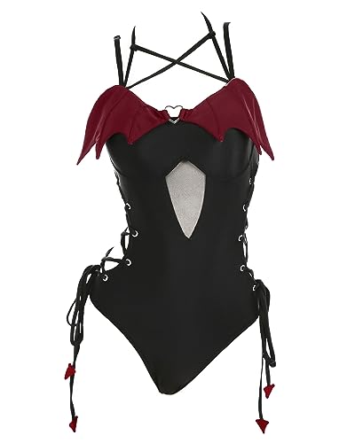 MEOWCOS.COM MEOWCOS Damen Einteiler Badeanzüge Gothic Badeanzug Teufelsflügel Bauchweg Badeanzug Einteiler Bademode, claret, S MEOWCOS.COM MEOWCOS Damen Einteiler Badeanzüge Gothic Badeanzug Teufelsflügel Bauchweg Badeanzug Einteiler Bademode, claret, S von MEOWCOS.COM