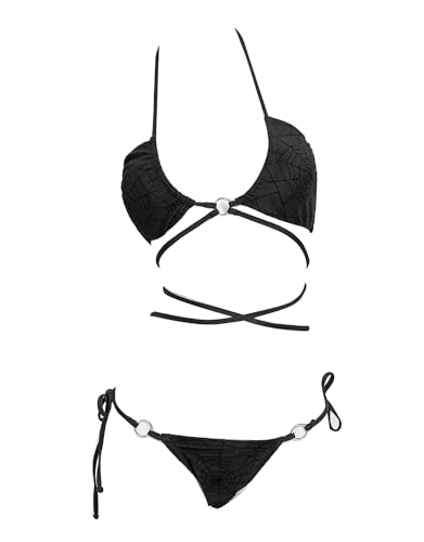 MEOWCOS.COM Meowcos Damen Bikini-Sets Gothic Badeanzug Beflockt Spinnennetz Zweiteiliger Badeanzug, Schwarz, XL MEOWCOS.COM Meowcos Damen Bikini-Sets Gothic Badeanzug Beflockt Spinnennetz Zweiteiliger Badeanzug, Schwarz, XL von MEOWCOS.COM