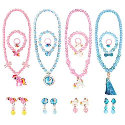 MEOWMEE 4 Stile Kinder Schmuck Sets, 20 Stück Mädchen Schmuck Prinzessin Schmuck Mädchen Halsketten Armbänder Ringe und Ohrringe Modeschmuck Party Favors Geschenk zum Verkleiden Pretend Play von MEOWMEE