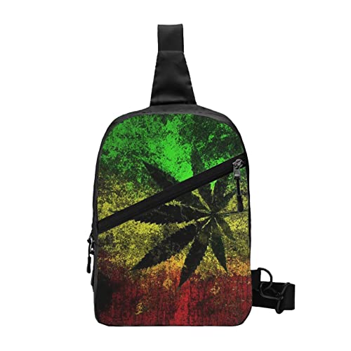 Jamaika-Flagge, Blätter-Druck, Herren, Damen, Reisen, Wandern, Tagesrucksack, Umhängetasche, Unisex, Crossbody-Tasche, Sling-Rucksack,, Jamaika-Flaggenblätter, Einheitsgröße von MEPED