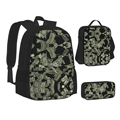 MEPED Schulbüchertaschen Set Serene Coastal Student Rucksack mit Lunchbox und Federmäppchen Schulrucksack Jungen Mädchen, Dollar Zeichen Geld, Einheitsgröße, Reiserucksäcke von MEPED
