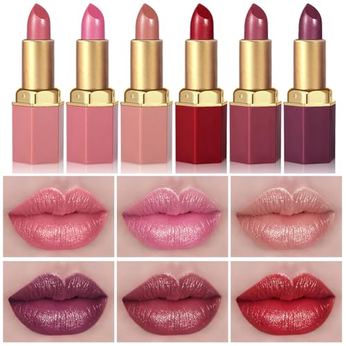 Lippenstift-Set samtiges Lipglosses mit schimmern Finish, schimmer Liquid Lipstick 6 Farben Lipgloss Make-up Hochpigmentierte, Makeup für Frauen (6 Farbe-B) von MEPHILIMIA