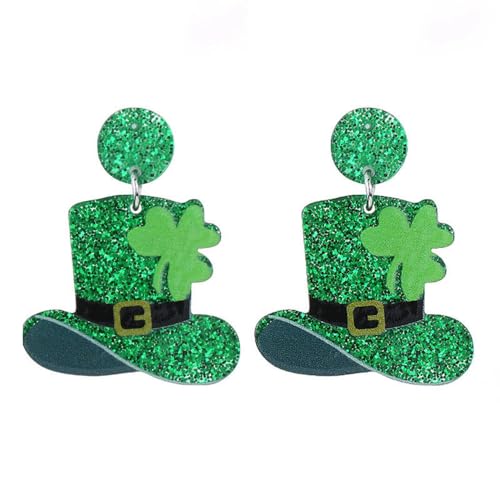 Grüne Hängeohrringe aus Acryl, St. Patrick's Day, Ohrringe für Damen, Kleeblatt-Hut, Hufeisen, Tropfenohrringe, Zink, Kein Edelstein Grüne Hängeohrringe aus Acryl, St. Patrick's Day, Ohrringe für Damen, Kleeblatt-Hut, Hufeisen, Tropfenohrringe, Zink, Kein Edelstein von MEQNOIG
