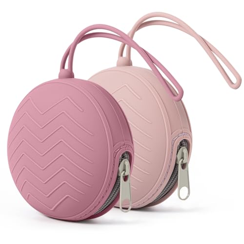 Silikon Schnullerbox 2 Pack, BPA-Freiem Silikon Schnullertasche Aufbewahrung Für 2 Schnuller, Tragbare Schnulleraufbewahrung Box Lila Und Rosa von MEQUER