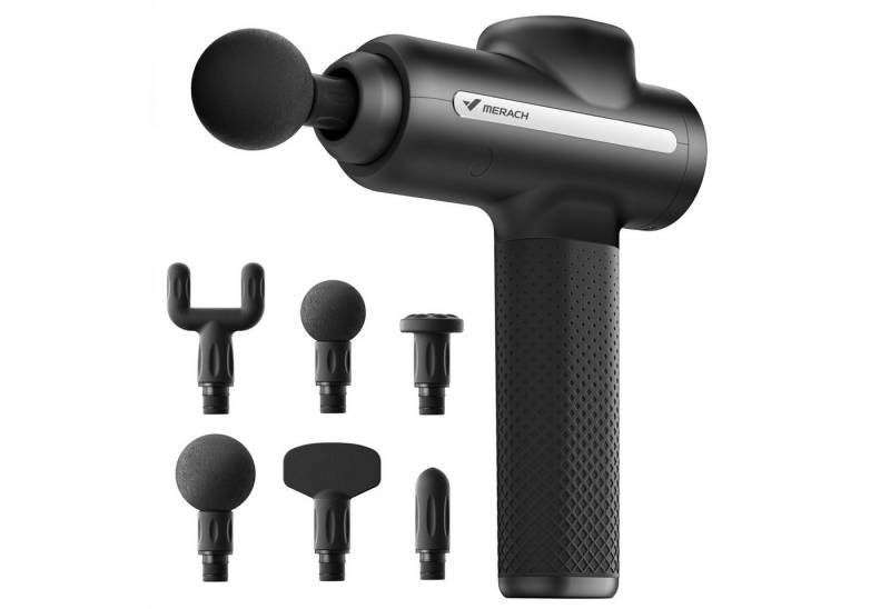 MERACH Massagegerät kraftvolle Massagepistole mit 6 Aufsätzen, 5 Stufen, Komplettes Muskelentspannungs-Set für Tiefengewebsmassage, 4h Akkulaufzeit, Bürstenloser Motor, 10mm Amplitude, Auto-Stopp, Massage-Gun für Körper, Rücken & Schulter, Geschenke für Entspannung von MERACH