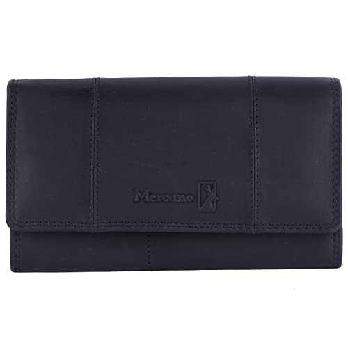 MERCANO® Premium Vintage Geldbörse Damen Leder (Echtleder) groß mit RFID-Schutz I Portemonnaie Damen Leder inkl. Geschenkbox mit Kartenfächern und Münzfach (Schwarz) von MERCANO