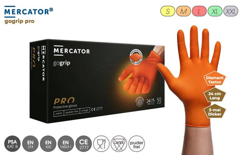 MERCATOR MEDICAL Einweghandschuhe Nitrilhandschuhe 100 Stück Schutzhandschuhe strapazierfähige GOGRIP (2-St) von MERCATOR MEDICAL