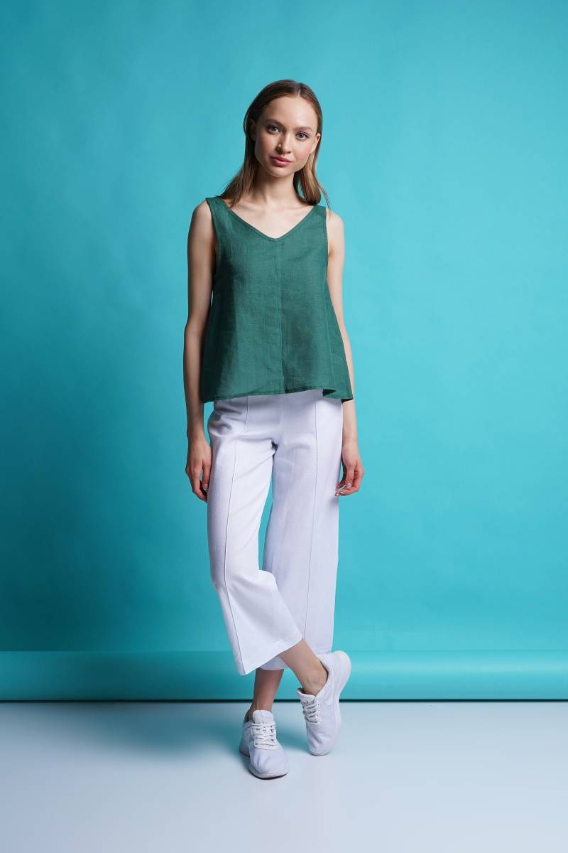 Weiß Leinen Culottes Frauen, Hohe Taille Hosen, Kurze Strand Lose Hosen Weite Beinhose Abgeschnitten Merces von MERCESStore