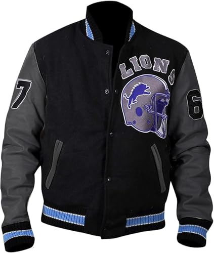 MERCH ATTIRE Beverly Hills Cop Eddie Murphy Baseball Tom Hardy Venom Letterman Varsity Bomberjacke für Herren, 7) Blaue gerippte Lederärmel – Wolle vorne, XL von MERCH ATTIRE