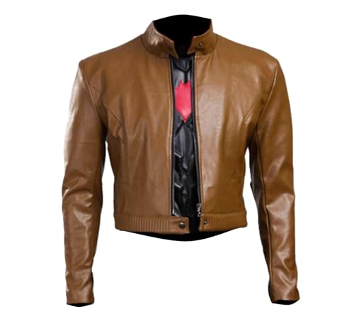 MERCH ATTIRE Braune Lederjacke mit Fledermausmotiv für Herren, Echtes Leder – Jacke, L von MERCH ATTIRE