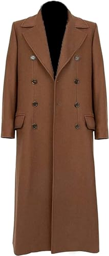 MERCH ATTIRE Doctor 12th Samt Mantel Peter Cosplay Lange Wolle Kostüm Mantel Zeitreisender Kostüm, Brauner Mantel – Herrenmantel, 3XL von MERCH ATTIRE
