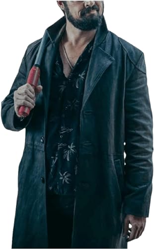 MERCH ATTIRE Herren Langer Mantel Echt Leder Ellenbogen Patch Billy Baumwolle Butcher Trenchcoat Jacke - Billy Jacket Butcher, Schwarz - Echtleder, XL von MERCH ATTIRE