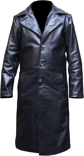 MERCH ATTIRE Herren Langmantel Leder Billy Butcher Trenchjacke Karl Urban Jacket Butcher, Schwarz - Kunstleder, L von MERCH ATTIRE