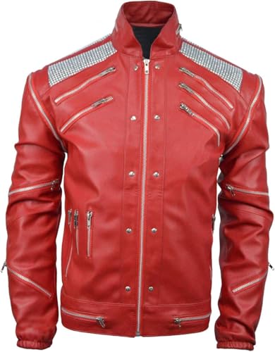 MERCH ATTIRE Herren MJ Beat it Cordura-Jacke, begeistertes Konzert, Cosplay, Halloween-Kostüm, Kunstleder – Beat It Jacke, XS von MERCH ATTIRE