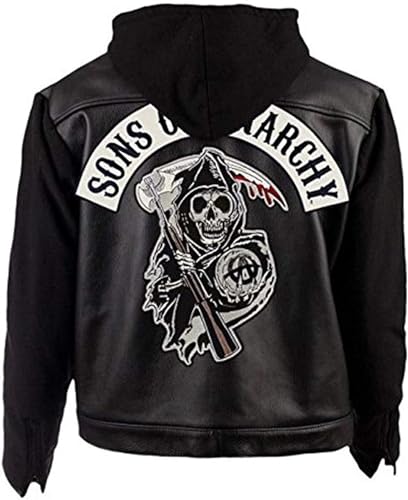 MERCH ATTIRE Jax Tellerjacke für Herren, Biker-Lederweste, Kunstleder-Weste, Kunstleder – Fleece-Ärmel, M von MERCH ATTIRE