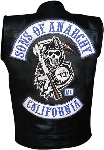 MERCH ATTIRE Jax Tellerjacke für Herren, Biker-Lederweste, Kunstleder-Weste, Schwarz - Kunstleder, XXL von MERCH ATTIRE