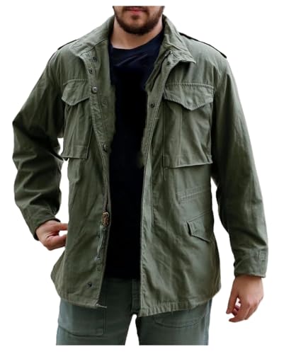 MERCH ATTIRE John Rambo M65 Herren-Feldjacke mit mehreren Taschen, Militär, Freizeitkleidung, regulär, groß und lang und kurz), Olivgrün - Baumwolle, XL von MERCH ATTIRE