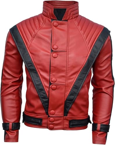 MERCH ATTIRE MJ Thriller Lederjacke, begeistertes Konzert, Cosplay, Halloween-Kostüm, Leder - Mj Jacke, XX-Small von MERCH ATTIRE