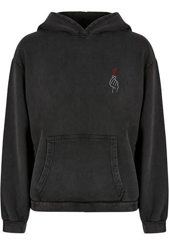 Merchcode Damen Mp0006346-ladies K Heart Acid Washed Oversized Hoody Sweatshirt, Schwarz, M EU von MERCHCODE