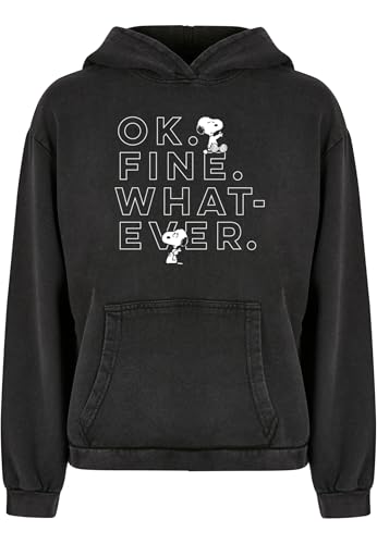Merchcode Men's MP5000339-Ladies Peanuts-Ok Fine Whatever Acid Washed Oversize Hoody T-Shirt, Black, L von MERCHCODE