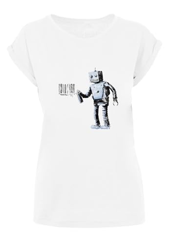 Merchcode Women's MP0000440-Ladies Barcode Robot T-Shirt, White, S von MERCHCODE