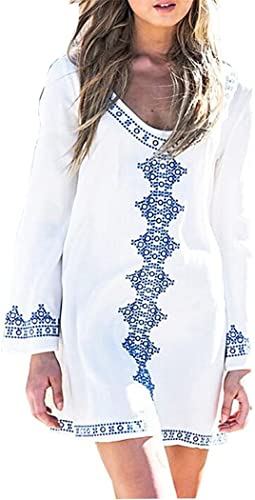 MERCIY Boho Damen Strandponcho Sommer Kleid Überwurf Kaftan Strandkleid Bikini Tunika Cover Up (Weiß -A) von MERCIY