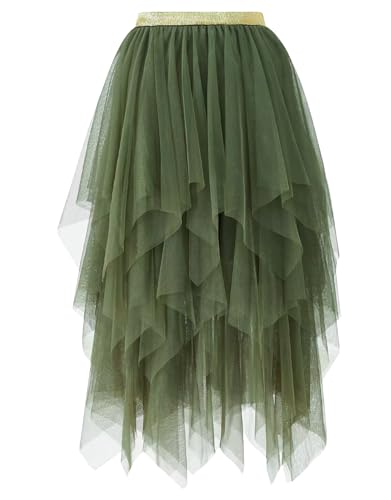 Damen Tüll Röcke High Low Layered Faltenrock Midi Rock Asymmetrisch Karnevalsrock Elegant Weich Knielang Puffy Fee Röcke von MERCIYD