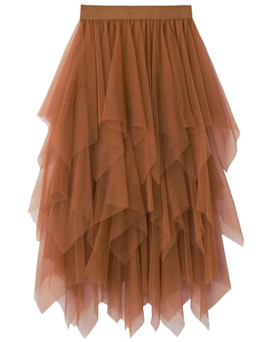 Damen Tüll Röcke High Low Layered Faltenrock Midi Rock Asymmetrisch Karnevalsrock Elegant Weich Knielang Puffy Fee Röcke von MERCIYD