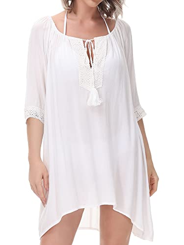 MERCIYD Damen Strandkleid Sommer Strandponcho Strandurlaub Badeanzug Bikini Cover-Ups (Weiß) von MERCIYD