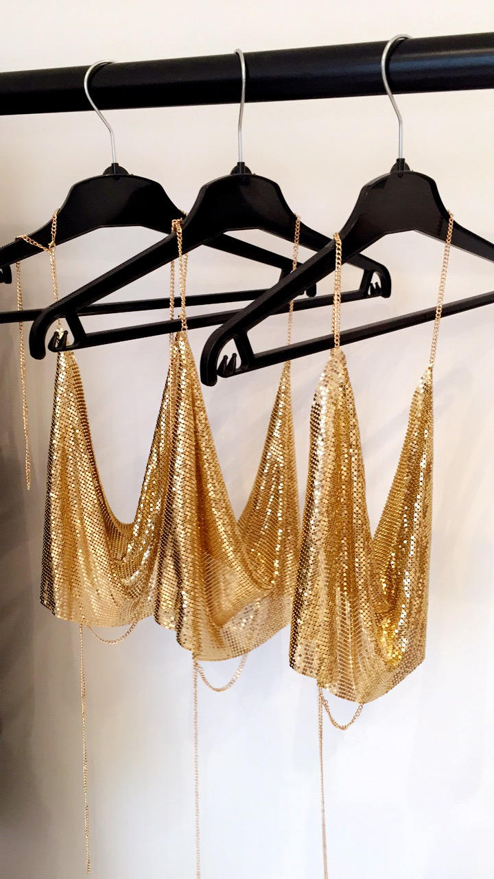 Gold Metall Kette Tops Crop Frauen Festival Rave Abend von MERCYLDN