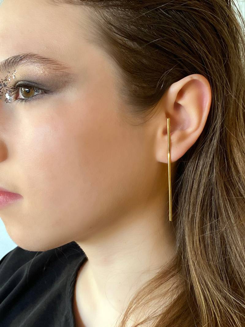 Minimal Streifen Ohrringe, Lange Linie Goldene Statement Schmuck von MERCeJewelry