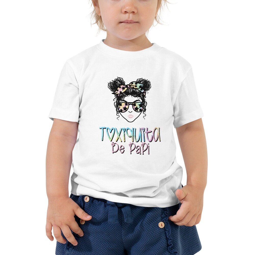 Toxiquita De Papi Kleinkind T-Shirt, Perfekt Für Papas Kleines Mädchen, Rosa/Weiß Kurzarm T-Shirt von MEREIDA