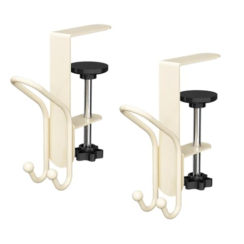 MERIGLARE Taschenhalter Aus Eisen Verstellbarer Handtaschenaufhänger Faltbarer Tischhaken Portabler Taschenhaken Und Schreibtischhaken Klemmbar bis 5cm für Res, Weiß, 2er-Pack von MERIGLARE